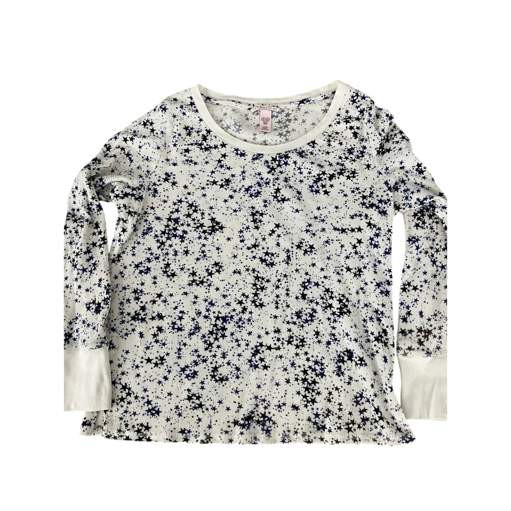 Victoria's Secret Long Sleeve Top Blue Stars‎ Waffle Knit Casual Comfy Womens